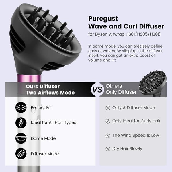 Wave Curl Diffuser-feste for Dyson Airwrap HS01 HS05, for Air Wrap Id HS08, to luftstrøm-diffusermoduser, hårføner for å tørke håret raskt
