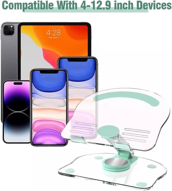 Acrylic Tablet Holder with 360° Rotation - Foldable Adjustable Stand for iPad Pro/Air/Mini, Desk Display (Black)