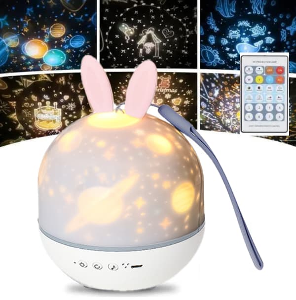 Small Bluetooth Night Light, Cartoon Rabbit Ears, 360° Rotation, USB Rechargeable, 1 Piece, 110 × 110 × 150 mm