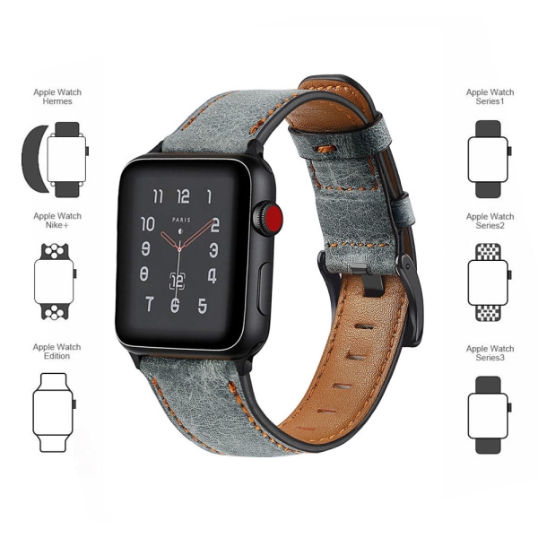 Kompatibel med Apple Watch Band, Läderbytesband för män Kompatibel med Apple Watch Series 5 4 3 2 1 38-40mm Grå