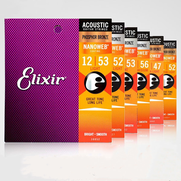 Elixir Akustisk Gitarrsträngar Nanoweb Fosforbrons Lätt 16002 11027-011 11052-012