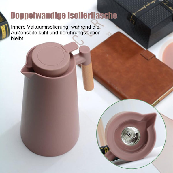 1L vakuumkolv, glas termoskolv, dubbelväggig vakuumkaffekanna tekanna, termoskolv för kaffe, te, vatten, dryck