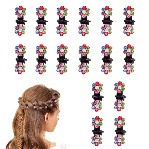 16 st mini blommig strass hårklämma, glänsande hårklämma Bling liten käftklämma, för kvinnor flickor Safirblå
