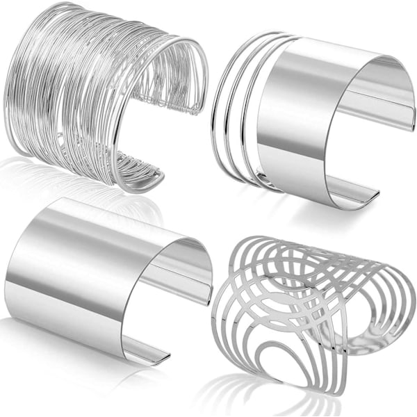 4-delat set manschettarmband, damöppet brett linjearmband, guld handleds manschett omslag armband