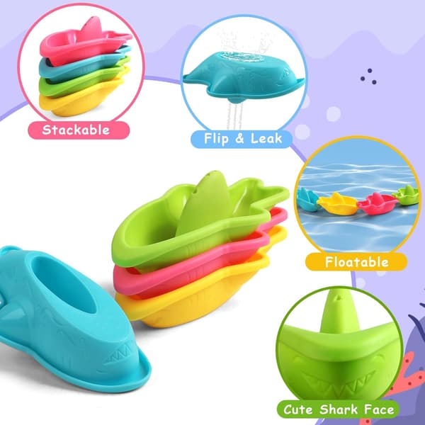 Anti-mugg babybadeleker - stablebare båtbadeleker, egnet for småbarn i alderen 2-4 år, sensoriske vannleker til bord og småbarnsbassengleker. A2