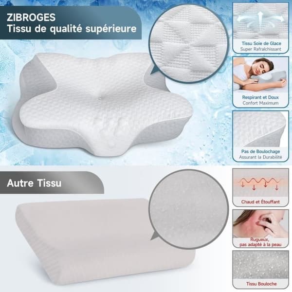 Ergonomisk Cervical Kudde, Memory Foam Kudde, Ortopedisk Kudde, Smärtlindring, Snarkning, Dammtålig, 50*30*11cm