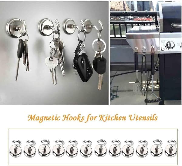 12 stk. Magnetiske Kroge, Ekstra Stærk Magnet, til Loft