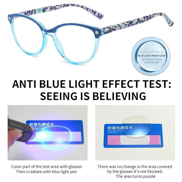 Anti-Blue Light Läsglasögon Runda glasögon BLÅ STYRKA Blue Strength 250 Blue Strength 250