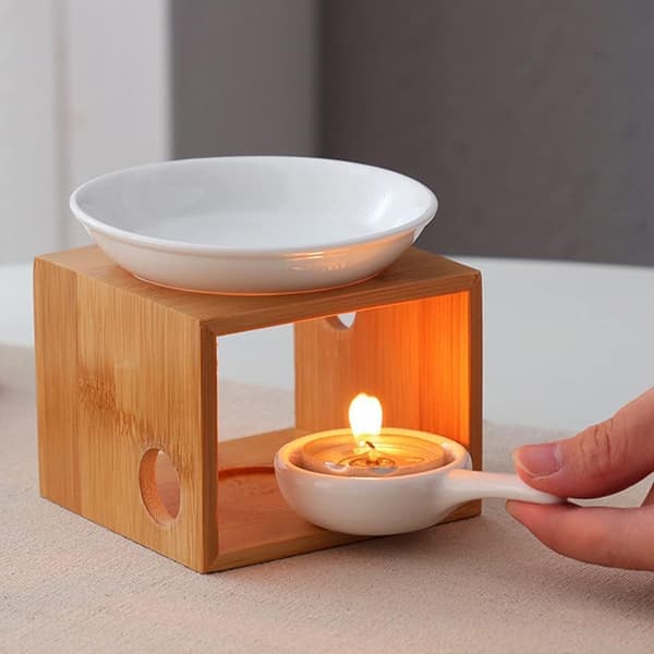 Eterisk oljebrenner i tre, aromaterapioljevarmerdiffuser, voksvarmer med telysholder for hjemmebursdagsbryllupsdekorasjon