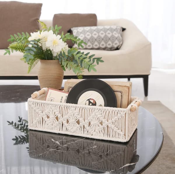 Woven Storage Baskets Bohemian Style Decorative Bins Handmade Woven Desktop Storage Bins Toilet Tank Storage Baskets