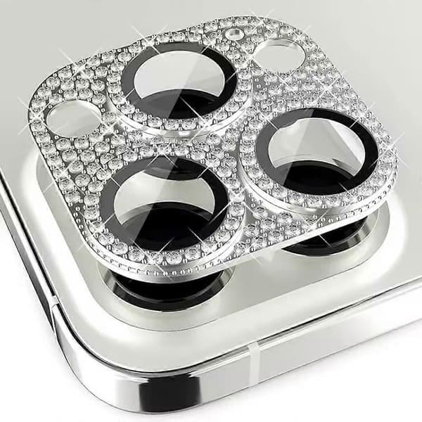 Kameraskydd för iPhone 15 Pro Max/15 Pro, härdat glas med metallram och strass