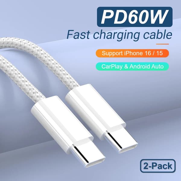 Flettet USB-C til USB-C datakabel, egnet for iPhone 17/16/15 Pro Max Plus/MacBook/iPad/AirPods/Samsung Galaxy/Android-enheter. [2-pakning, 1 meter]