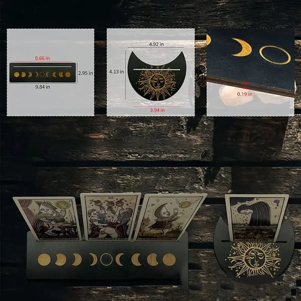 Træstativ til tarotkort i måneform og rektangelform