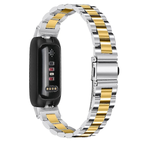 Armband för Fitbit Inspire 3 Rostfritt Stål 3 Pärlor Ersättningsarmband för Smartklocka - Perfet Rose Pink Silver Gold