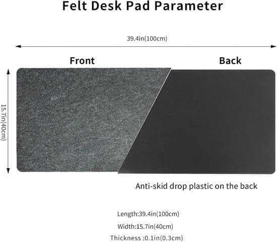 1 Mørkegrå filtskrivebordsmåtte - 100×40cm - Stor musemåtte - Skridsikker filtskrivebordsmåtte - Sammenfoldelig - Skrivebordsbeskytter - Velegnet til bærbar computer, mus, tastatur