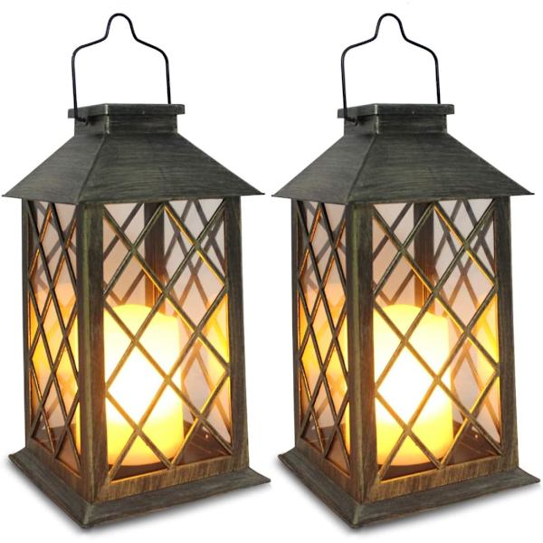 Solcellslykta, utomhus hängande lyktor, 2-pack, vattentät LED flimrande flamlös ljus Missionsljus för bord, utomhus, festdekoration