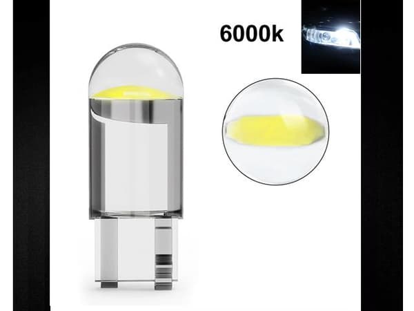 T10 w5w 6000k LED-lampor med 1 st. COB LED-chip, 12V DC, 10-pack. Vit white