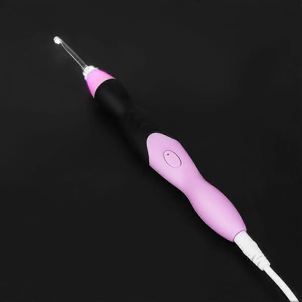 i 1 USB oppladbart LED-lys heklenålesett med rosa etui