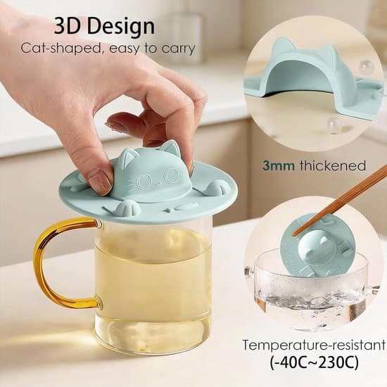 Tea Strainer Holder for Mugs - Silicone Tea Strainer Holder - Silicone Mug Lid - Tea Strainer Accessory - Universal Lightweight Reusable Cat Shaped Mug Lid