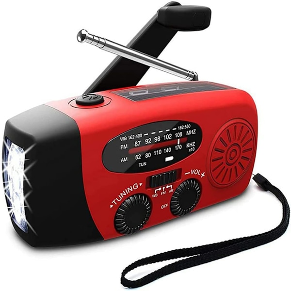 Solcellsradio, AM/FM/NOAA vevradio med 2000 mAh batteri USB uppladdningsbar dynamo radio vattentät, handvev kraftgenerering utomhusradio
