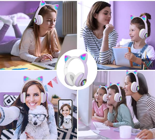Sammenfoldelige trådløse Bluetooth-hovedtelefoner til børn - LED-lys lilla, justerbart over-ear headset til skole og rejser lilla