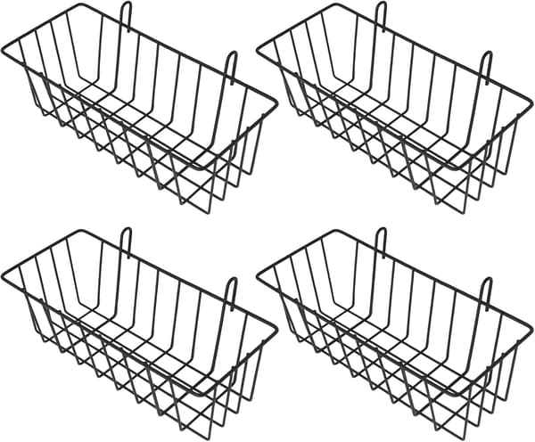 4 Pieces Wall Grid Wall Panel Hanging Wire Basket, Grid Wall Storage Basket, Wall Mounted Baskets