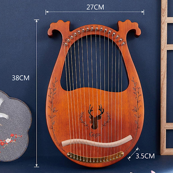 16-strängad trälyra harpa resonanslåda stränginstrument med stämskruv