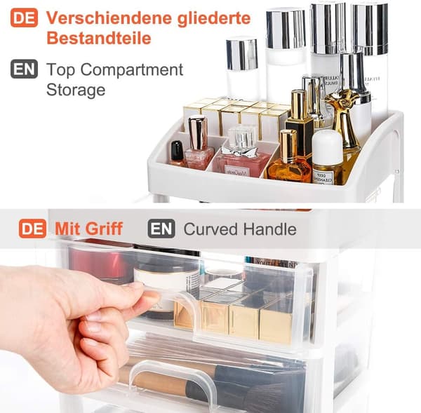 Makeup Organizer, Transparent Cosmetic Drawers, Space-Saving Desktop Storage Box for Makeup