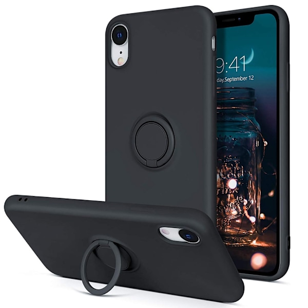 iPhone XR - Välj Färg Silikonskal med Ringhållare Solid® Svart Svart