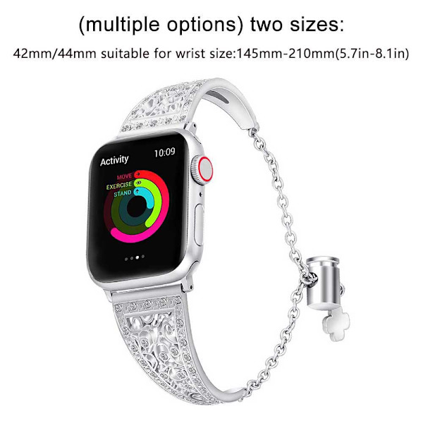 Silver Bling Kompatibel med Apple Watch Rhinestone Band, Dressy Glitter Diamond Metall Armband Fancy Rem för Iwatch Serie 4 3 2 1 38mm Silver