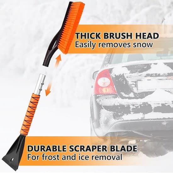 2-in-1 Ice Scraper with Brush for Car - 27-inch Window Scraper - Snow Brush with Window Scraper and De-icer - Winter Window De-icing Tool