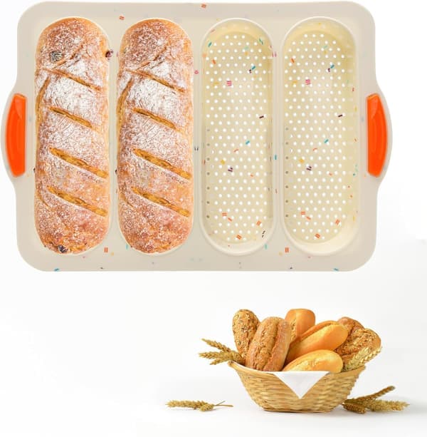 Bageplade til franske sandwichboller, fire rum, non-stick silikoneform, til sandwichbaguetter, miniværktøjssæt.
