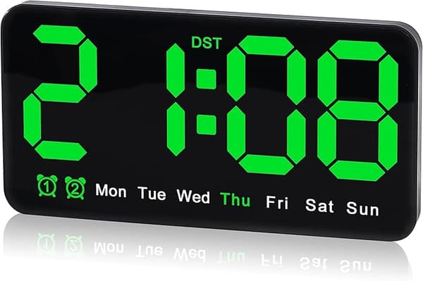 Digital väggklocka, 9 tums LED digital klocka med 12/24h, stora siffror, liten tyst väggklocka Grönt ljus Green Light