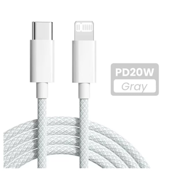 20W USB-C PD-kabel för iPhone 14 13 12 11 Pro Max Xs 8 Plus iPad 3A Datakabel för iPhone Typ-C Datakabel grå 2M 2M