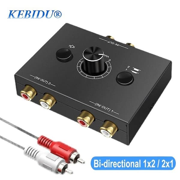 Portable Stereo Audio Switcher with Mute Button, 2x1 and 1x2 DB Switch for RCA Left/Right Audio Signals