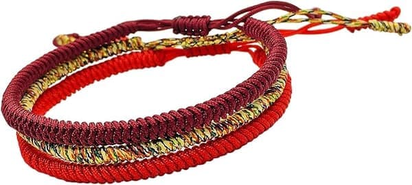 Handgjorda tibetanska buddhistiska lyckoknutarmband (set om 3 - röd)