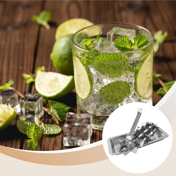 Stainless Steel Ice Cube Tray with Easy Ice Release Design; Includes a Removable Divider with Handle.