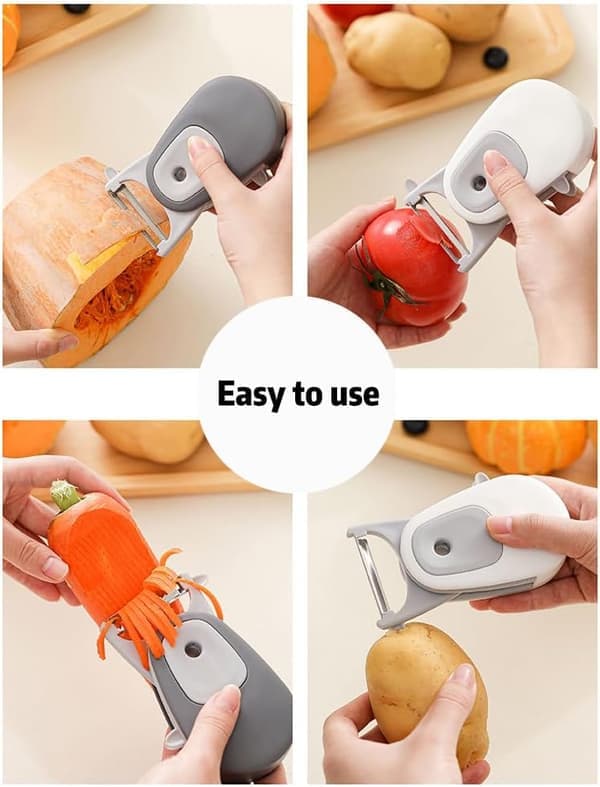 3-in-1 Multifunctional Peeler, Stainless Steel Kitchen Peeler for Potatoes Fruit, Julienne Slicer Vegetable Cutter – Essential Kitchen Tool (White)