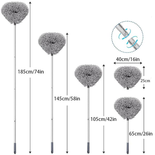 Loftventilatorrenser og støvopsamler, genanvendelig mikrofiberstøvopsamler med forlængerstang, velegnet til 13 til 48-tommer ventilatorblade (grå).