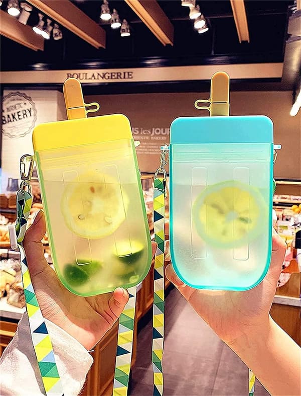 Popsicle Drickmugg 300ml Kreativ Glas Plast Popsicle Justerbar Rem Drickmugg (Gul) A