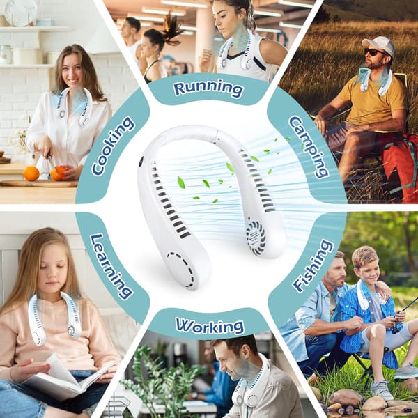 Halsventilator, Mini Bladeless Ventilator 360° Justerbar og 5 Hastigheder 3000mAh USB Bærbar Genopladelig