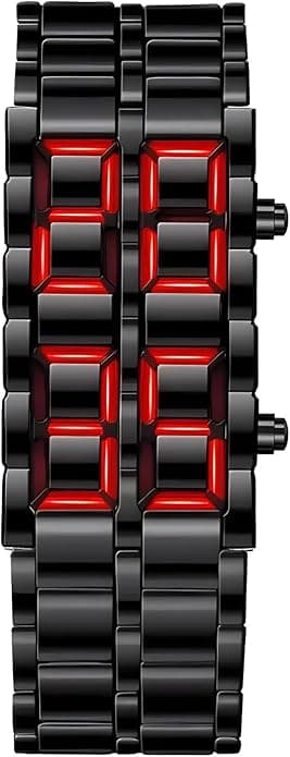 Herre Lava Stil Rustfrit Stål Ur Rød Blå LED Digital Ur Sort Armbåndsur