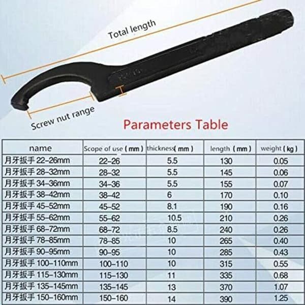 1x Adjustable Hook Wrench 45-52mm, Pin Wrench, Universal Three-Hook Wrench, for Fastening or Removing Round Nuts and Water Meter Lids on Machine Tools