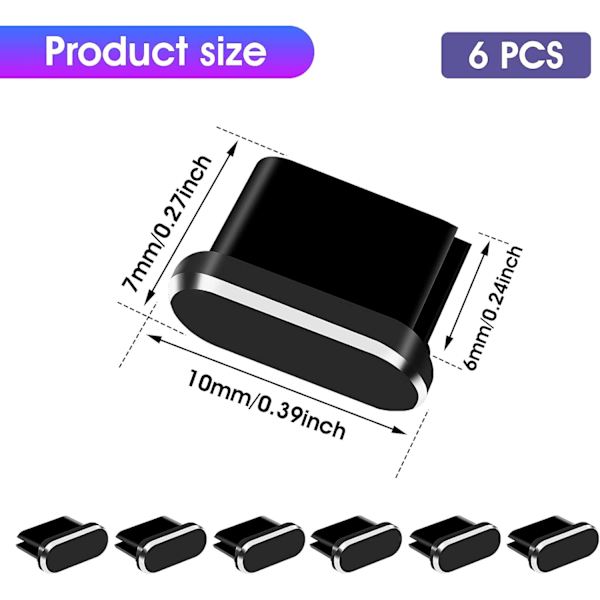 Typ C Dammskydd, 6-pack Aluminiumlegering USB C Dammskydd för