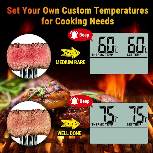 ThermoPro TP-16 Stor LCD Digital Matlagning Mat Kött Rökare Ugn Kök BBQ Grill Termometer Klocka Timer med Rostfritt Stål Sond
