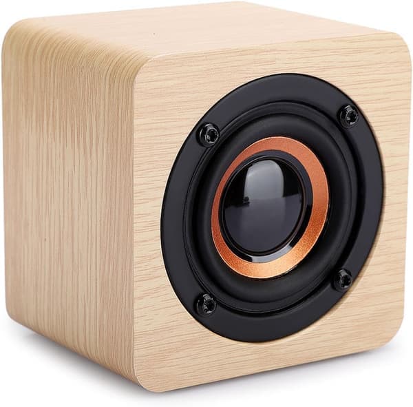 Retro Bluetooth-högtalare gul trä USB-driven bärbar högtalare med högupplöst ljud och fyllig bas lämplig för datorer.