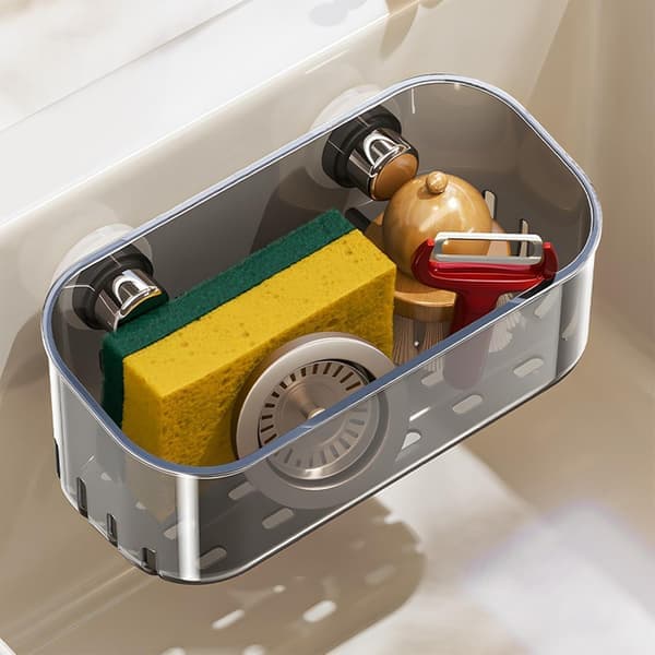 Sponge Holder with Strong Suction Cup Dish Sponge Caddy Inside Sink Removable Sink Organizer for Dishcloth Brush Scrubber