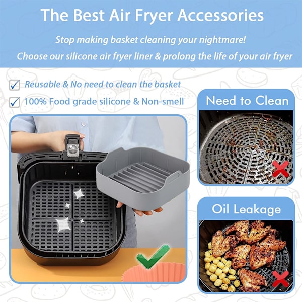 Airfryer Silikonform, Ersättning för Pappersfoder, Kvadratisk Silikon Airfryer Korg, Silikon Skål