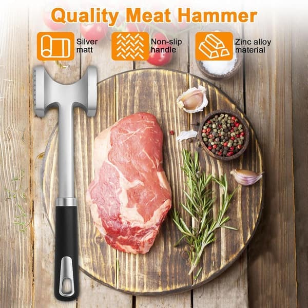 27 cm Professional Meat Tenderizer - Double-Sided Stainless Steel Hammer with Non-Slip Handle for Steak, Chicken, Pork - Durable Kitchen Hammer
