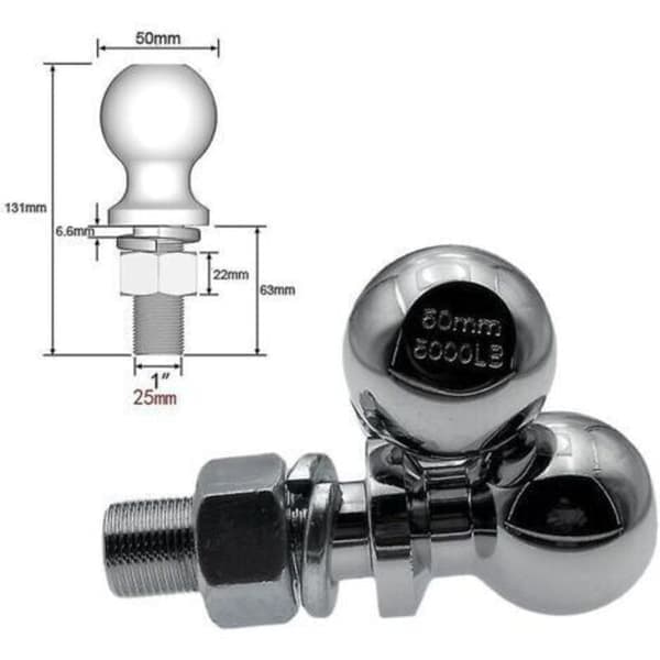 Krom 50 mm dragkula, släpvagnsdelar, husbilstillbehör